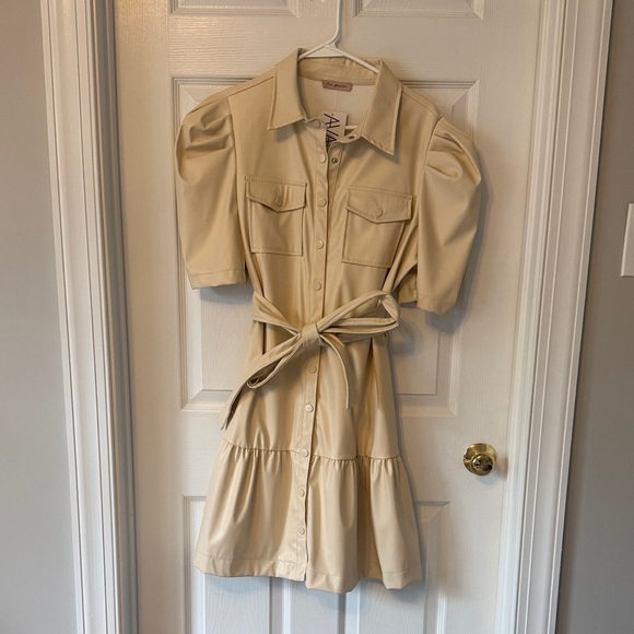Chic Beige Shirt Dress with Belt - Picture 1 of 2